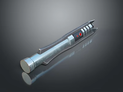 Futuristic Silver Metallic Weapon With Sleek Design Red Accents And Reflective Surface 3d model