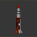 Red White And Orange Rocket Model With Pointed Nose And Tail Fins