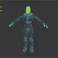 Woman In Detailed Futuristic Armor With Outstretched Arms On Gray Background