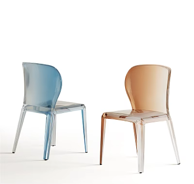 Sleek Transparent Acrylic Dining Chairs in Blue and Amber Hues 3d model