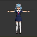 Anime Character With Blue Cat Ears And Arms Outstretched In Sailor Uniform White Stockings