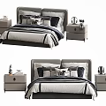 Modern Double Bed Setup With Gray Bedding Nightstands And Decorative Pillows 3d model