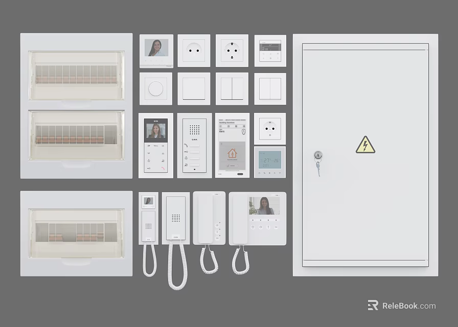 White Switch Panels With Different Types of Switches Sockets Distribution Boxes and Controls 3d model