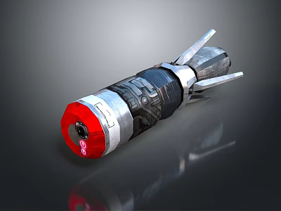 Modern Rocket Weapon Featuring Red Head Metallic Structure And Fins Design Elements 3d model