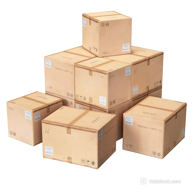 Sturdy Stacked Cardboard Boxes With Shipping Labels For Moving Storage 3d model 
