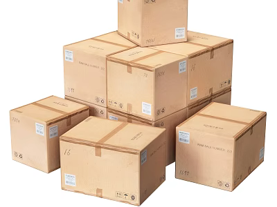Sturdy Stacked Cardboard Boxes With Shipping Labels For Moving Storage 3d model