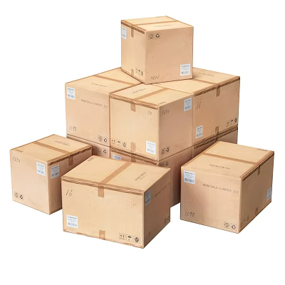 Sturdy Stacked Cardboard Boxes With Shipping Labels For Moving Storage 3d model