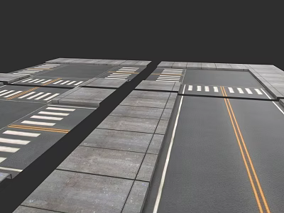 Urban Road Scene With Zebra Crossings Double Yellow Lines And Concrete Pavement 3d model