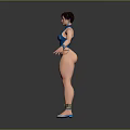 Stylish Blue Outfit With Double Buns Blue High Heels Arm Cuffs And Ankle Cuffs