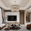 Modern Living and Dining Room Interior With Crystal Chandelier Sofa Coffee Table And Decorative Painting