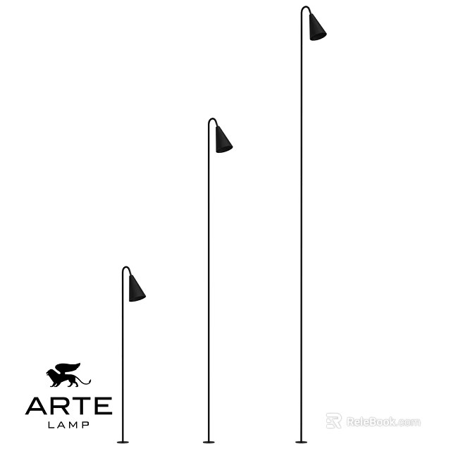Outdoor Pole Mounted Lights With Triangular Shades Varying Heights And Small Animal Silhouette 3d model 