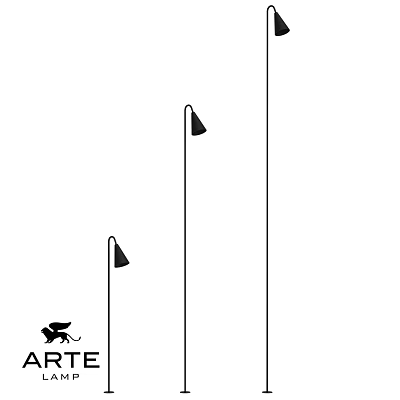 Outdoor Pole Mounted Lights With Triangular Shades Varying Heights And Small Animal Silhouette 3d model