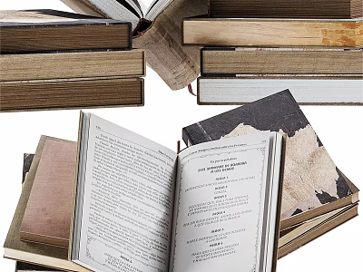 Bookstore Display With Open Books Stacked Books And Various Reading Materials 3d model