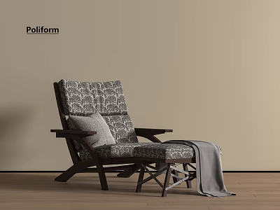 Poliform Patterned Fabric Lounge Chair Featuring Gray Cushion Gray Throw Blanket And Wooden Frame 3d model