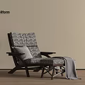 Poliform Patterned Fabric Lounge Chair Featuring Gray Cushion Gray Throw Blanket And Wooden Frame