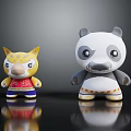 Colorful Toy Figures Of Panda And Yellow Animal With Reflective Base