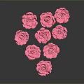 Pink Roses Arranged in Heart Shape on Dark Background with Reflection 3d model