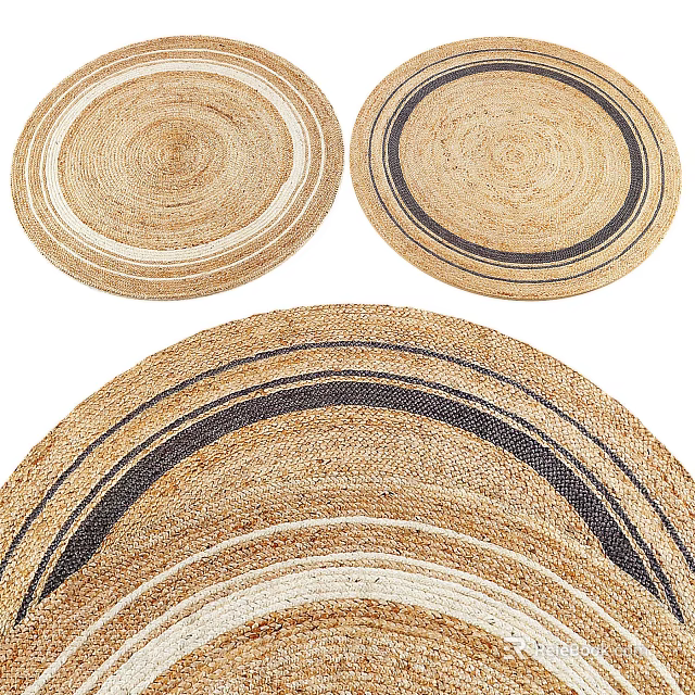 Natural Handwoven Round Rugs With Striped Patterns And Neutral Tones For Home Decor 3d model 