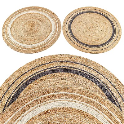 Natural Handwoven Round Rugs With Striped Patterns And Neutral Tones For Home Decor 3d model