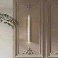 Modern Sleek Marble Wall Lamp On Interior Wall With Palm Leaf And Wall Paneling