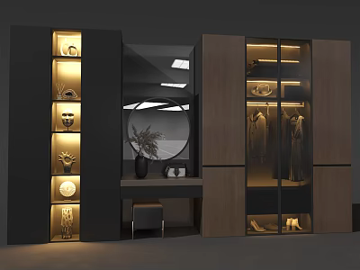 Modern Wardrobe Interior Design With Glass Doors Built-in Lighting And Dressing Table 3d model