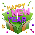 Happy New Year Decorative Household Items With Green Box Streamers Stars And Colorful Balls