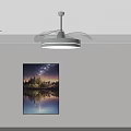 Ceiling Air Conditioning Fan in White Room With Wall Painting Starry Sky Trees Lake Reflection