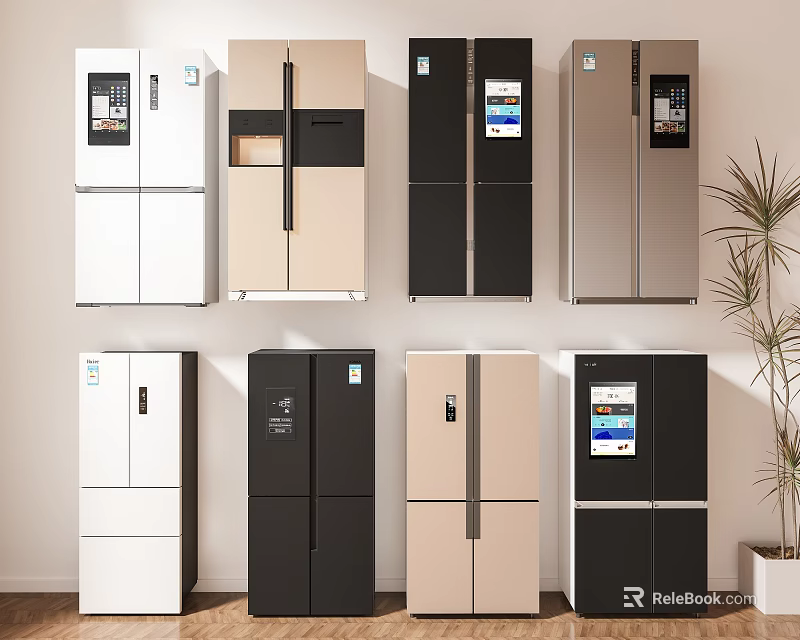 Modern Fridge Freezers In Various Colors And Styles For Home Kitchens 3d model 