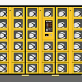 Yellow Smart Electronic Locker With Multiple Compartments And Digital Control Panel