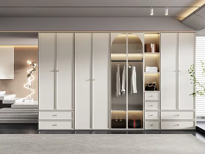 Modern Wardrobe Design With Hanging Rods Drawers And Glass Door Storage Section 3d model
