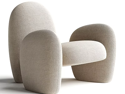Modern Beige Fabric Leisure Chair With Curved Armrest And Smooth Backrest Design 3d model