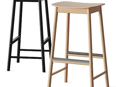 Modern Stylish Bar Stools Featuring Black And Light Wood Design For Kitchen 3d model
