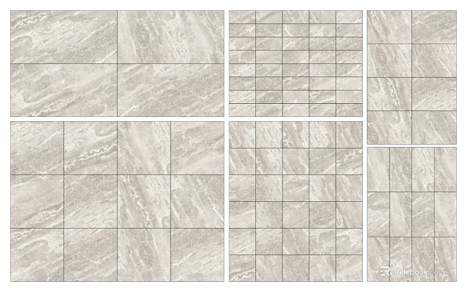 Modern Floor Tile Patterns with Marble Texture and Square Grid Designs 3d model