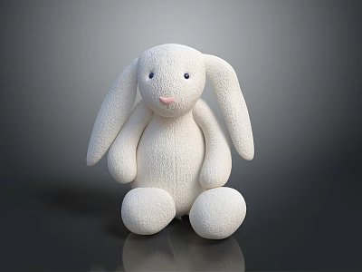 White Rabbit Stuffed Toy With Long Ears Soft Plush And Cute Design 3d model