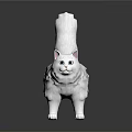 White Cat Figurine 3D Model With Detailed Fur Standing On Black Surface