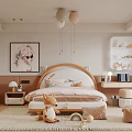 Children's Bedroom Interior With Arched Bed Pink Bedding Stuffed Fox And Balloon Lights