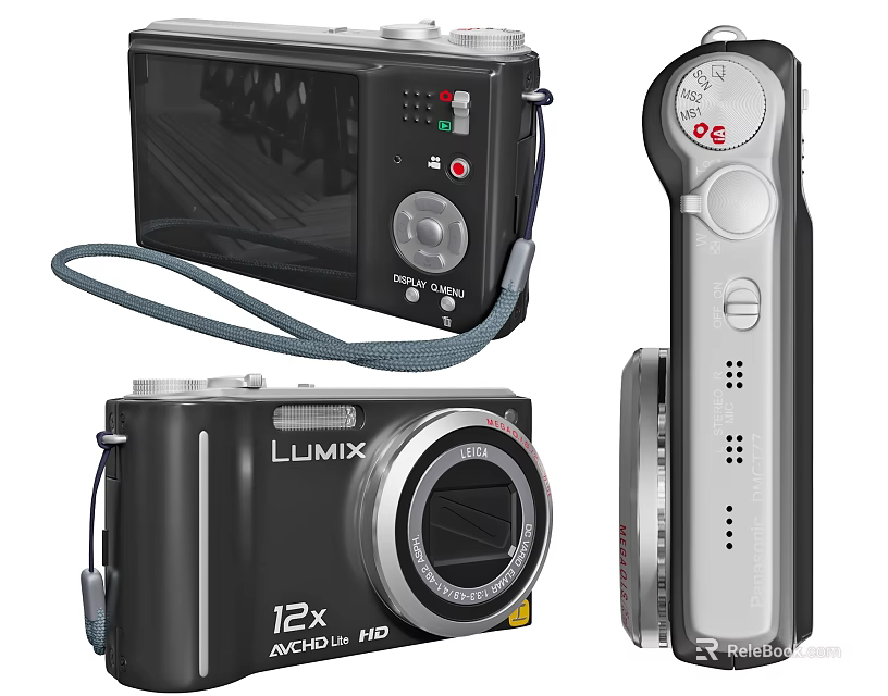 LUMIX Black Silver Digital Camera With 12x Optical Zoom HD Feature And Remote Controller 3d model