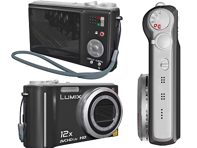 LUMIX Black Silver Digital Camera With 12x Optical Zoom HD Feature And Remote Controller 3d model