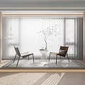 Modern Blinds in Bright Interior with Two Chairs Small Table Vase and Sunlight Patterns 3d model