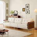 Elegant Cream White Fabric Multi Seater Sofa With Wooden Armrests For Cozy Bright Living Room
