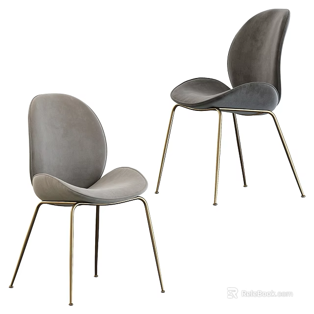 Modern Gray Velvet Single Chair Design With Gold Metal Legs And Comfortable Seat 3d model 