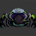Futuristic Sci Fi Game Character in Teal and Purple Armored Suit with Helmet