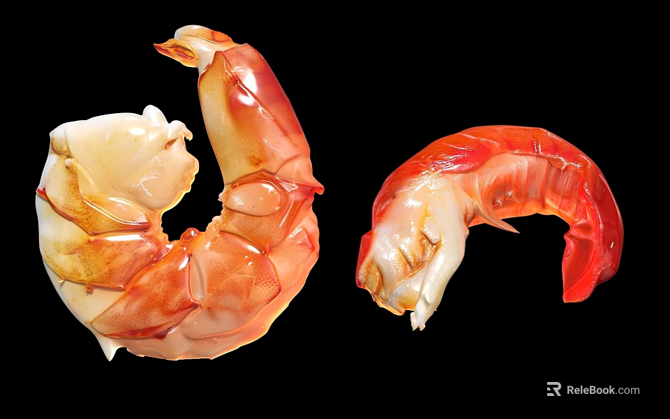 Fresh Cooked Shrimp With Colorful Juicy Meat Isolated On Black Background 3d model 