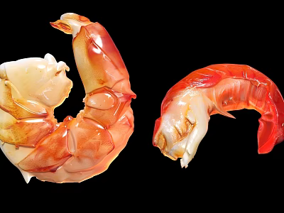 Fresh Cooked Shrimp With Colorful Juicy Meat Isolated On Black Background 3d model