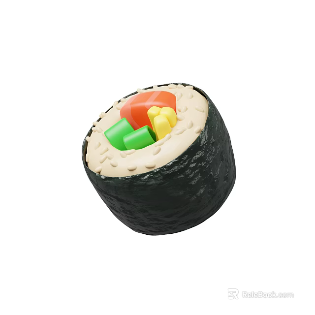 Fresh Sushi Roll With Seaweed Rice And Colorful Vegetable Fillings 3d model 