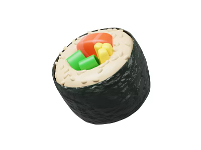 Fresh Sushi Roll With Seaweed Rice And Colorful Vegetable Fillings 3d model
