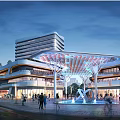 Modern Office Building Exterior Design With Glass Facade Plaza Fountain And Pedestrian Activity