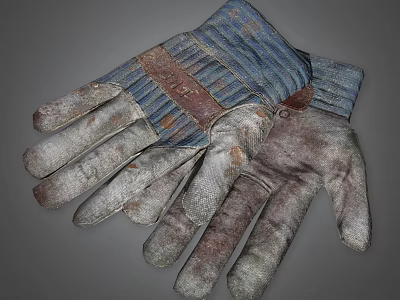 Old Worn Work Gloves With Fabric And Leather Textured Dirty Surface 3d model