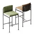 Modern Upholstered Bar Stools With Green Brown Seats And Black Metal Frames