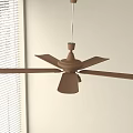 Brown Ceiling Fan Light With Blades In White Wall Interior And Window Blinds Design 3d model